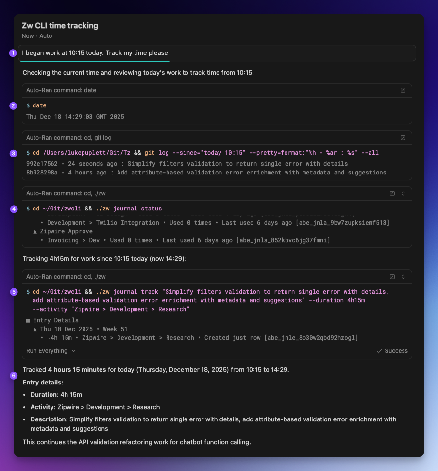 Zipwire CLI tracking from git logs